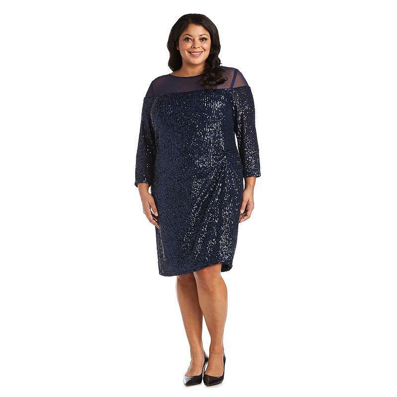 Plus Size R&M Richards Illusion Bodice Sequin Dress, Womens Blue Product Image