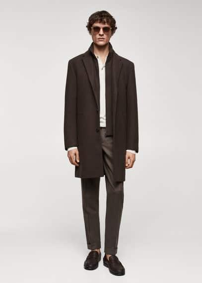 MANGO MAN - Wool coat with detachable collar brownMen Product Image