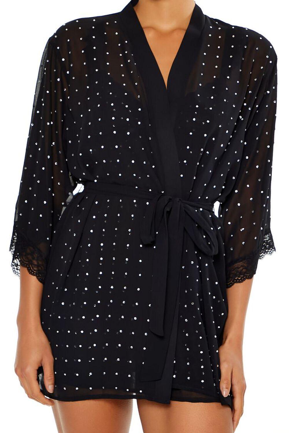 Sheer Rhinestone Tie-Waist Robe | Forever 21 Product Image