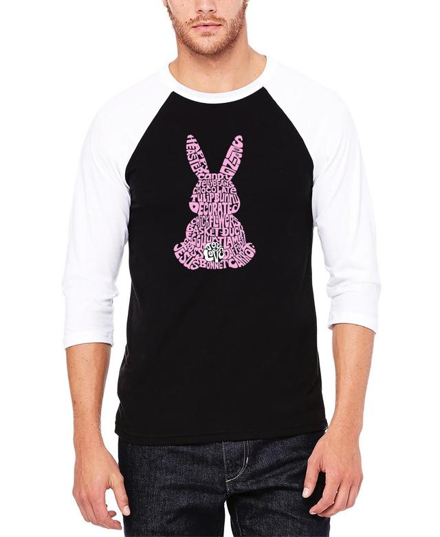 La Pop Art Mens Raglan Sleeves Easter Bunny Baseball Word Art T-shirt - Black Product Image