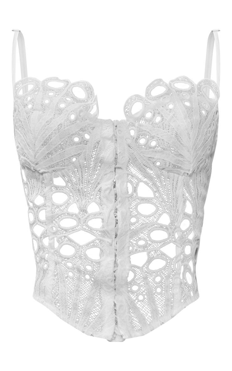 White Cut Out Lace Hook And Eye Corset Product Image