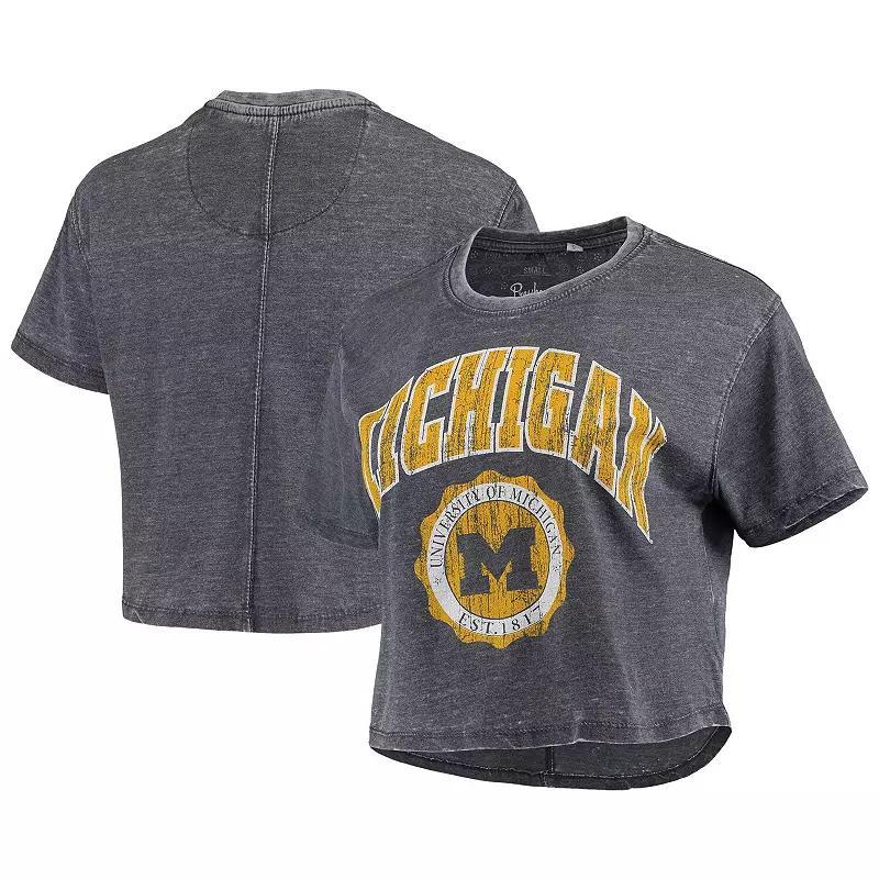 Womens Pressbox Michigan Wolverines Edith Vintage Burnout Crop T-Shirt Blue Product Image