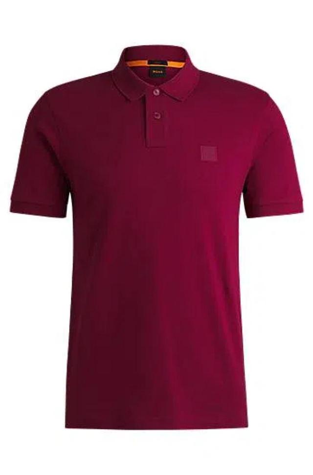 Stretch-cotton Slim-fit Polo Shirt With Logo Patch In Open Red 640 Product Image