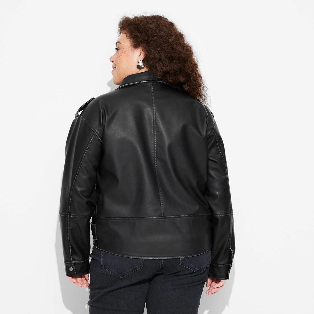 Womens Faux Leather Oversized Moto Jacket - Wild Fable Black 3X Product Image