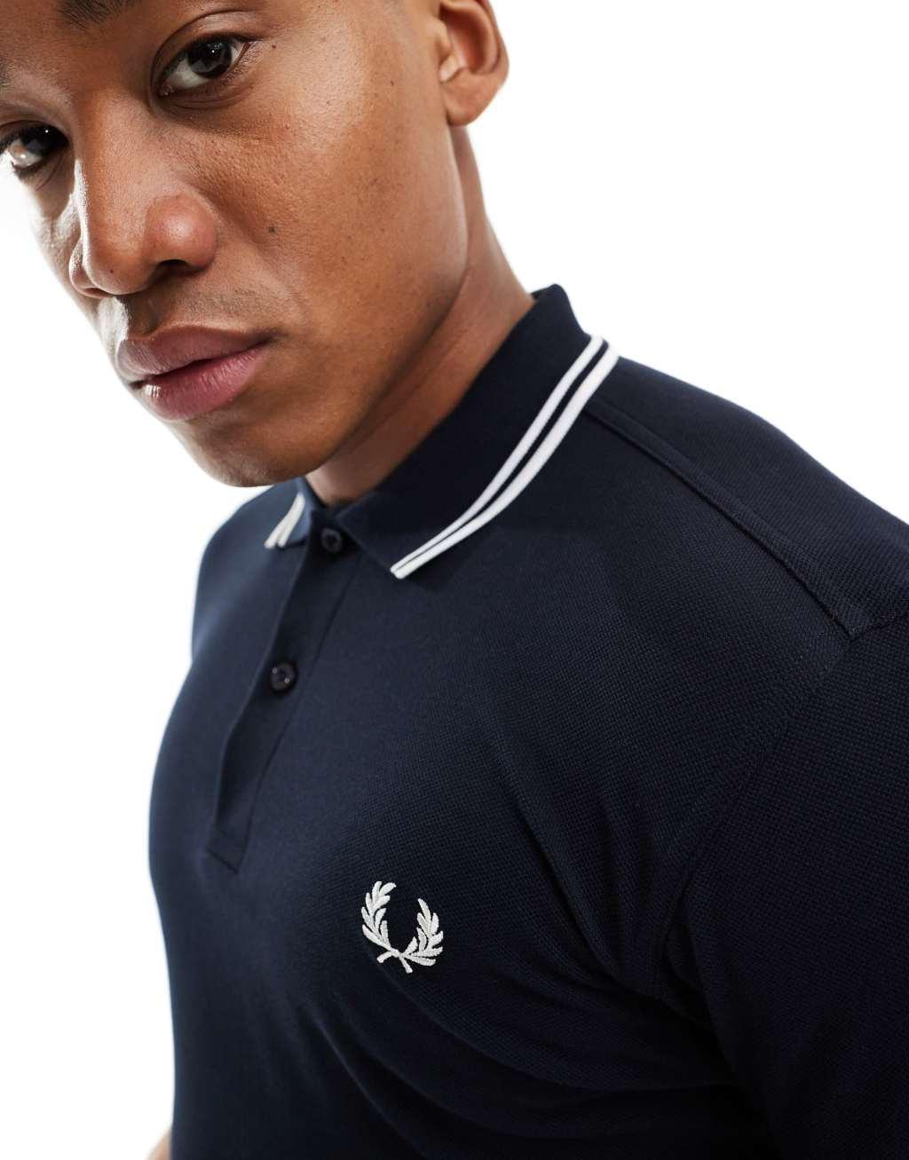 Fred Perry twin tipped logo polo in navy/white Product Image