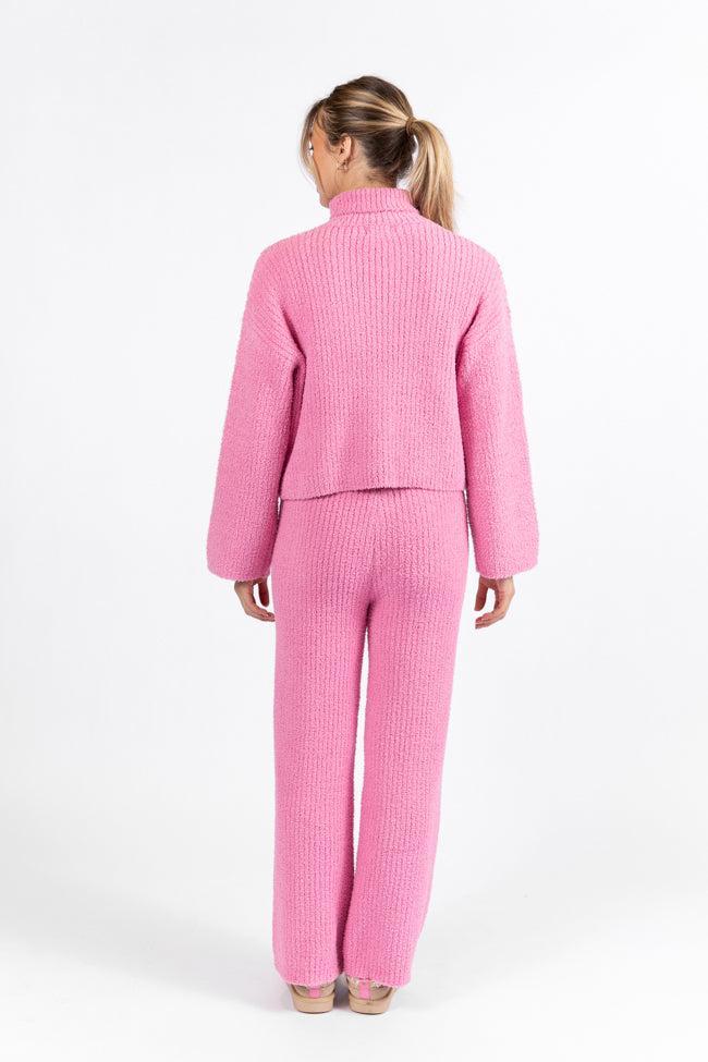 Keep It Comfy Candy Pink Fuzzy Turtleneck Sweater Set Product Image