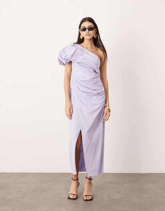 ASOS EDITION one shoulder ruched maxi dress in lilac Product Image