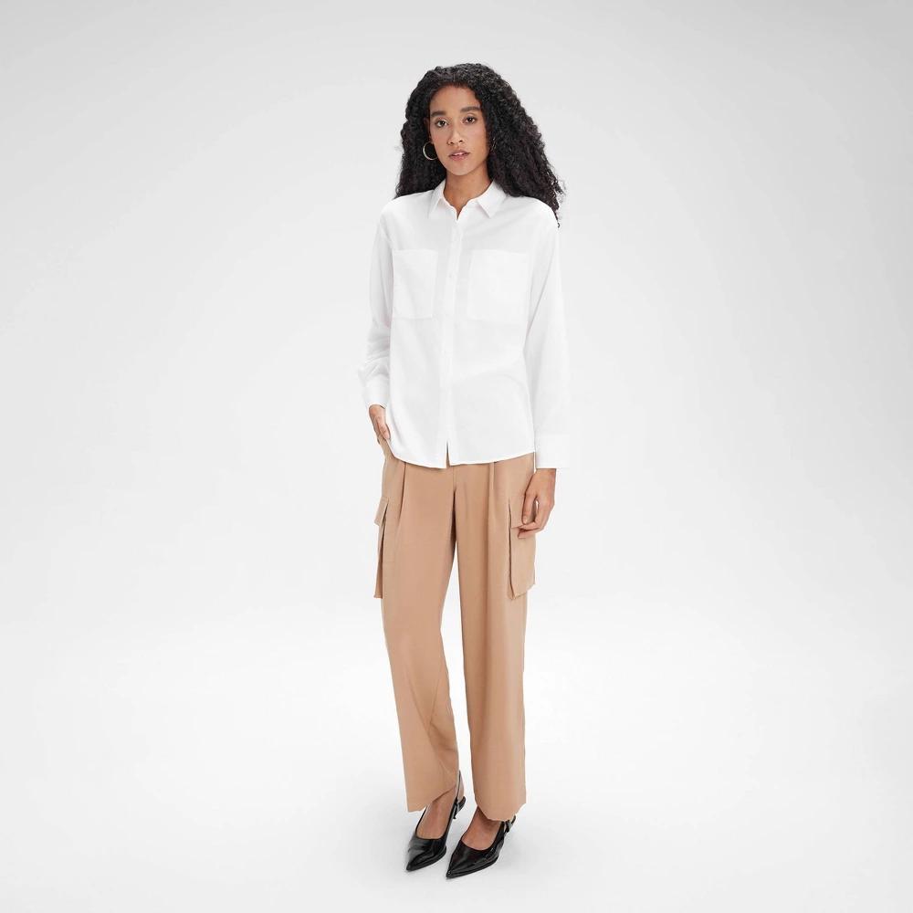 Womens Long Sleeve Button-Down Shirt - A New Day White L Product Image