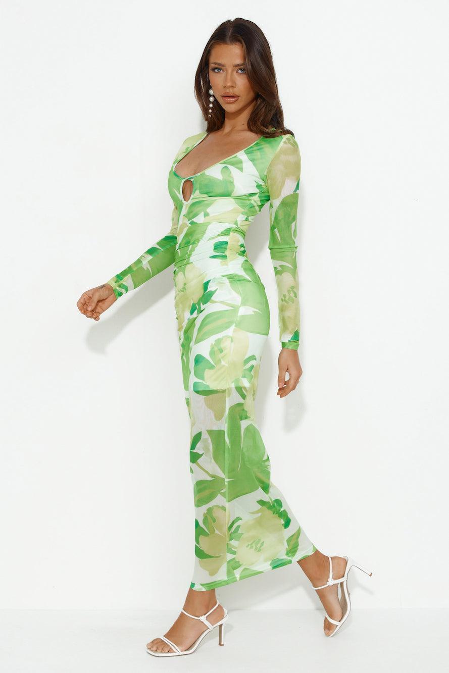 Splash In The Ocean Mesh Midi Dress Green Product Image