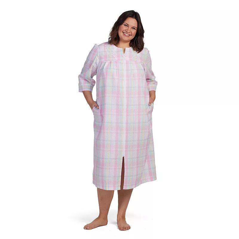 Plus Size Miss Elaine Essentials Seersucker Long Zip Robe, Womens Product Image