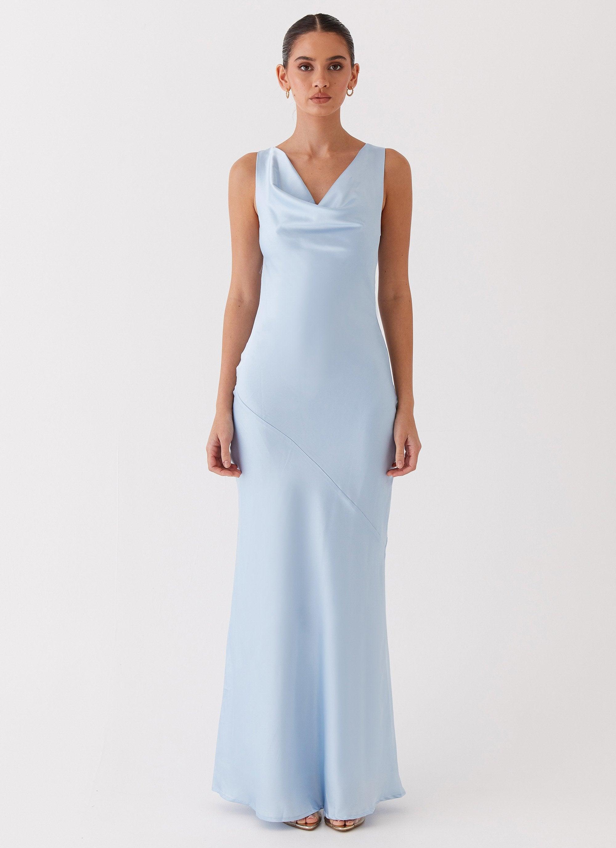 Be Mine Satin Maxi Dress - Blue Product Image