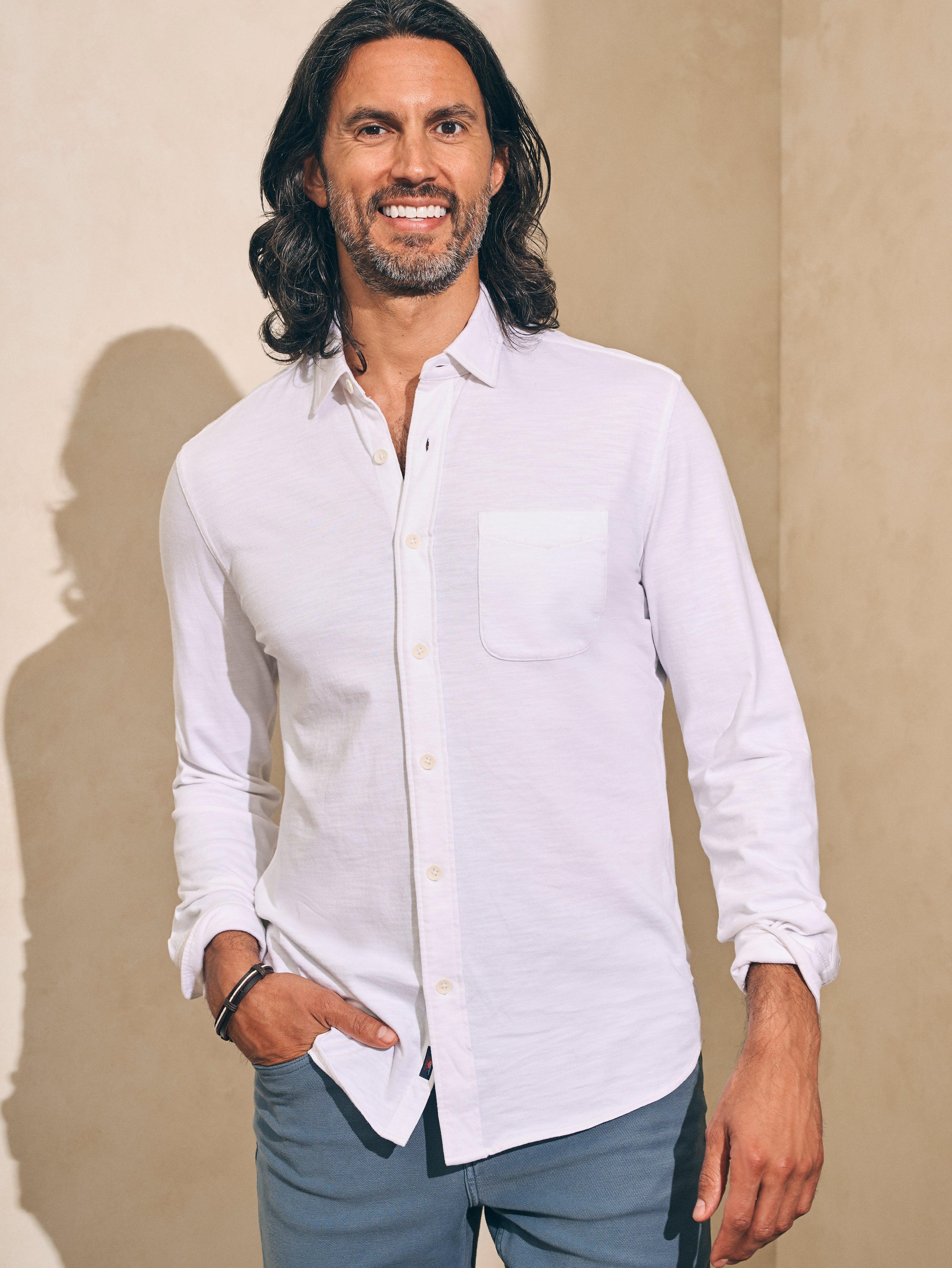 Sunwashed Knit Shirt (Single Pocket) (Tall) - White Male Product Image