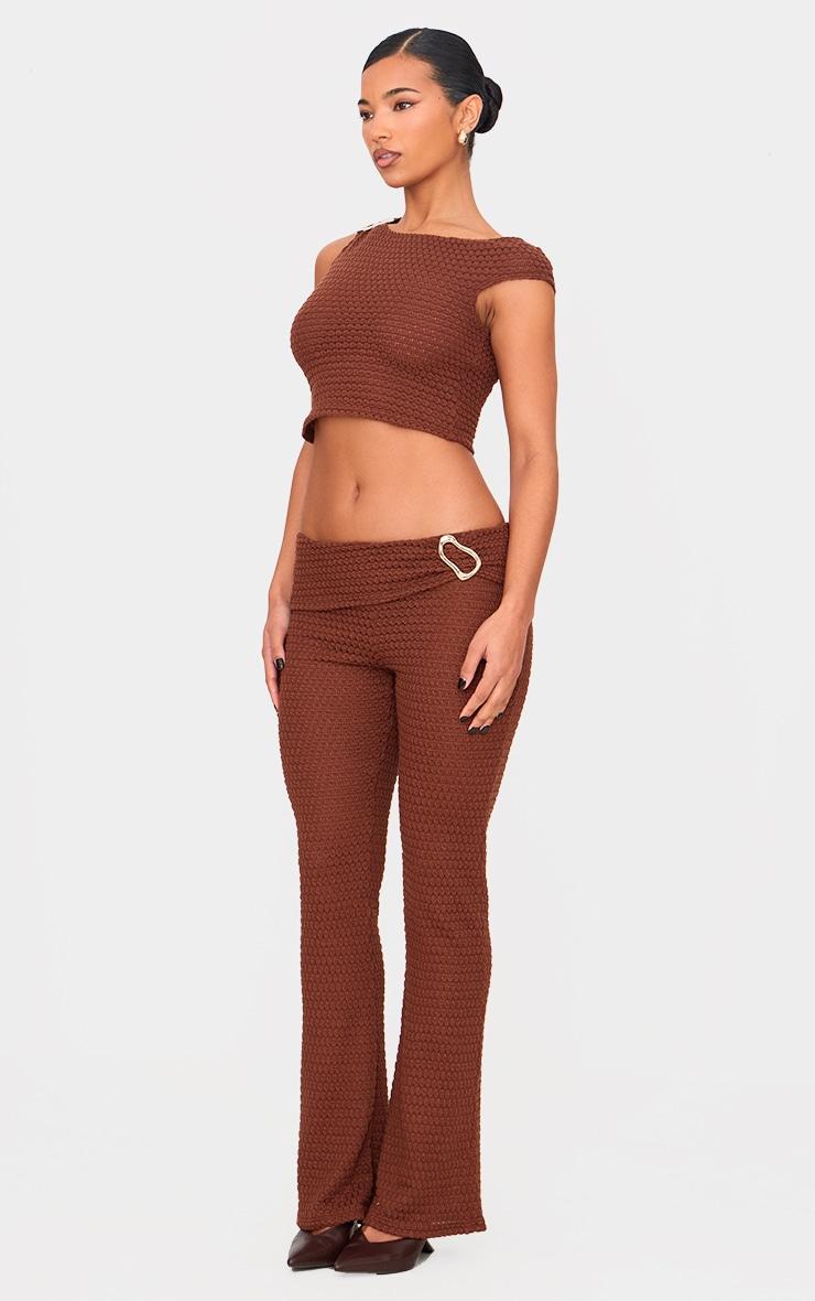 Chocolate Textured Trim Detail Off The Shoulder Crop Top Product Image