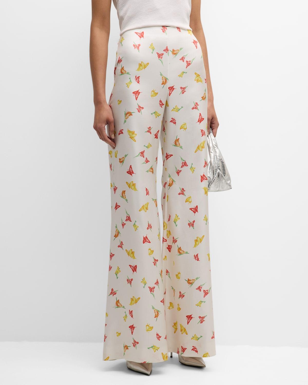 Luc High-Rise Butterfly-Print Wide-Leg Silk Palazzo Pants Product Image