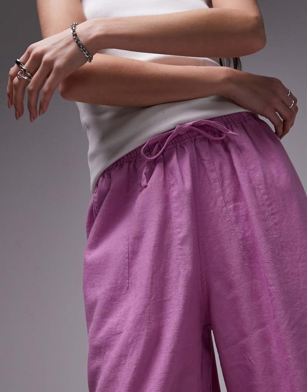 Topshop linen blend balloon pants in pink Product Image