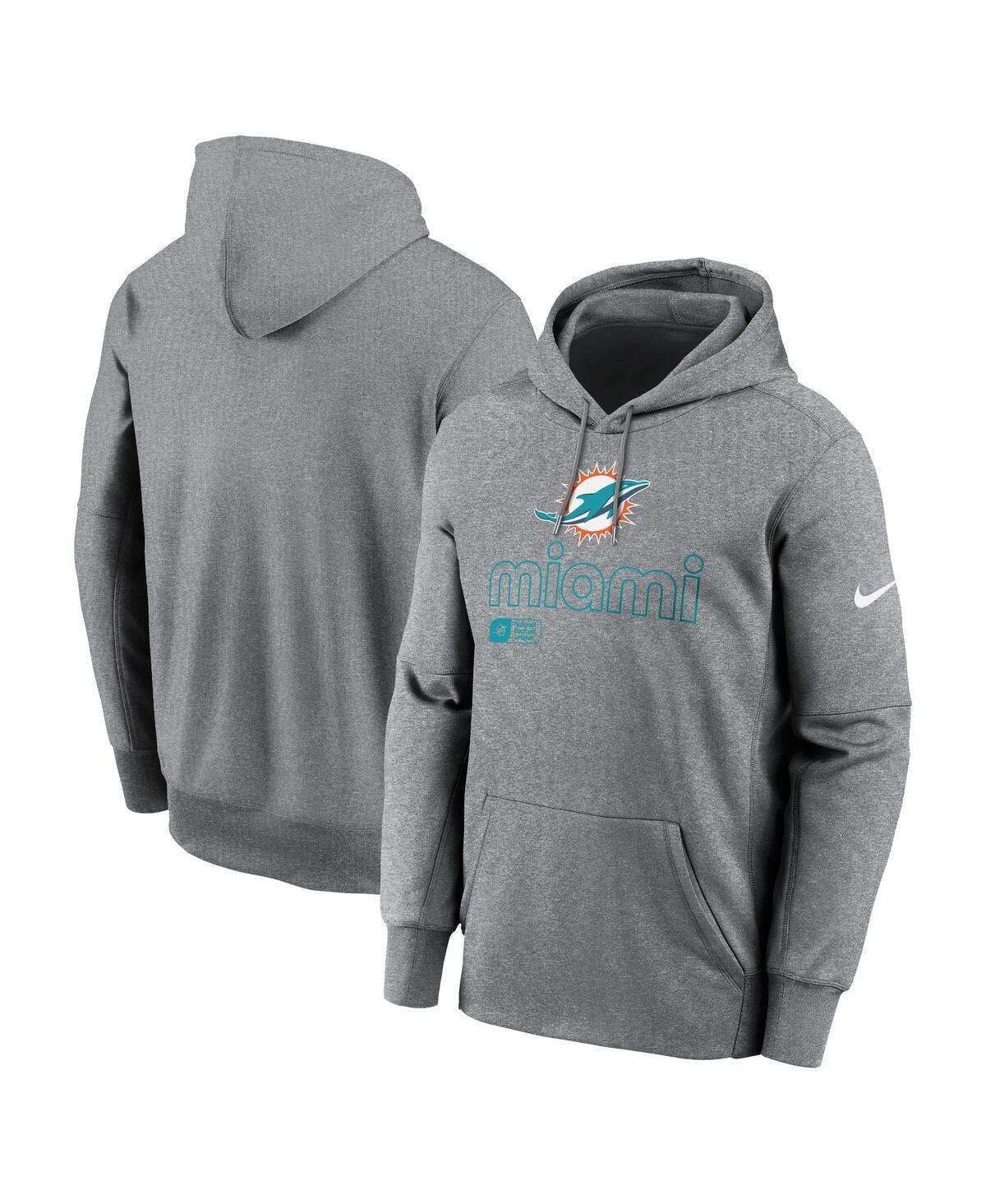 Nike Mens Heather Gray Miami Dolphins Performance Pullover Hoodie Product Image