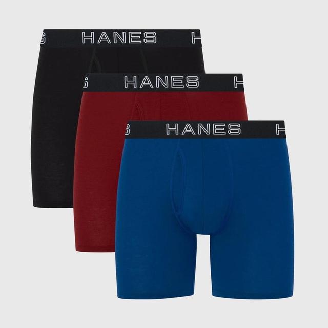 Hanes Premium Mens 3pk Boxer Briefs Total Support Pouch - Blue/Black/Red L Product Image