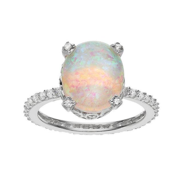 Sophie Miller Sterling Silver Lab-Created Opal & Cubic Zirconia Ring, Womens White Product Image