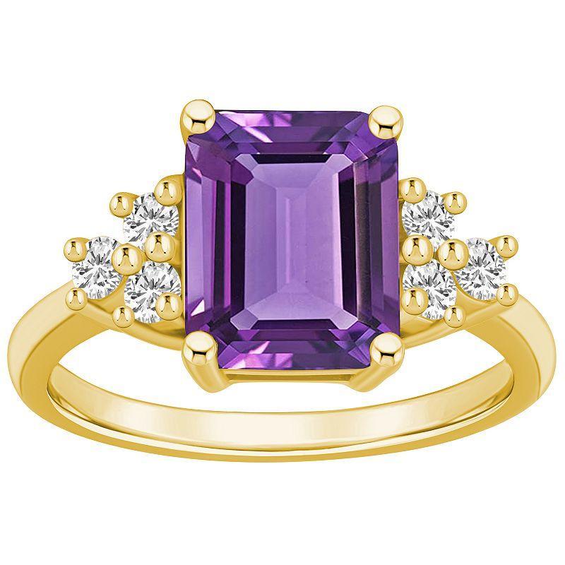 Alyson Layne 14k White Gold Emerald-Cut Amethyst & 1/3 Carat T.W. Diamond Ring, Womens Purple Product Image