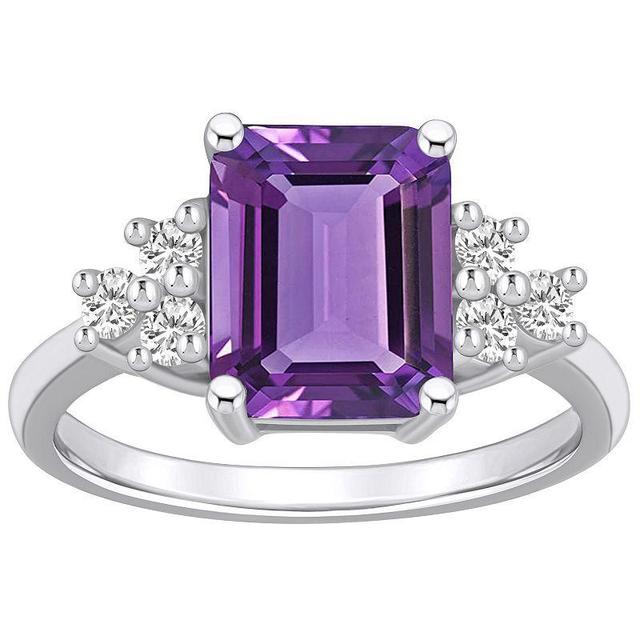 Alyson Layne 14k White Gold Emerald-Cut Amethyst & 1/3 Carat T.W. Diamond Ring, Womens Purple Product Image