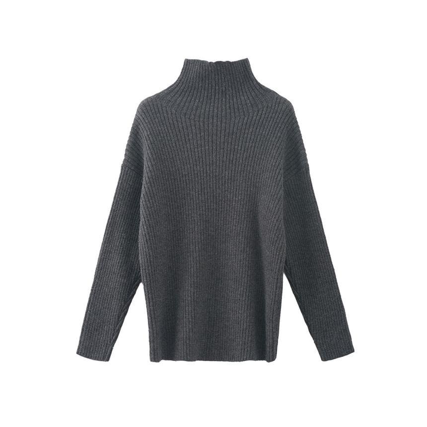 Long-Sleeve Turtleneck Plain Knit Top Product Image