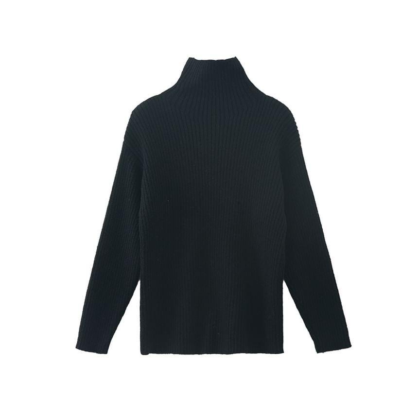 Long-Sleeve Turtleneck Plain Knit Top Product Image