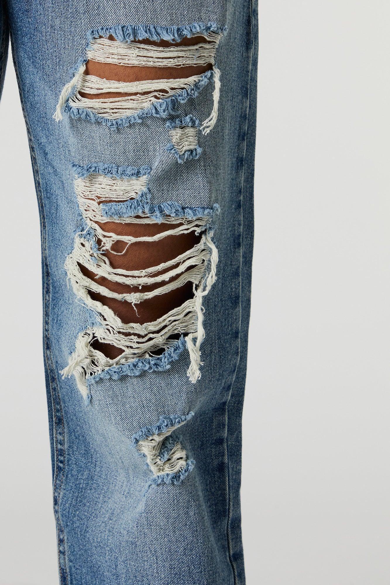 High Rise Straight Leg Distressed Jean Female Product Image