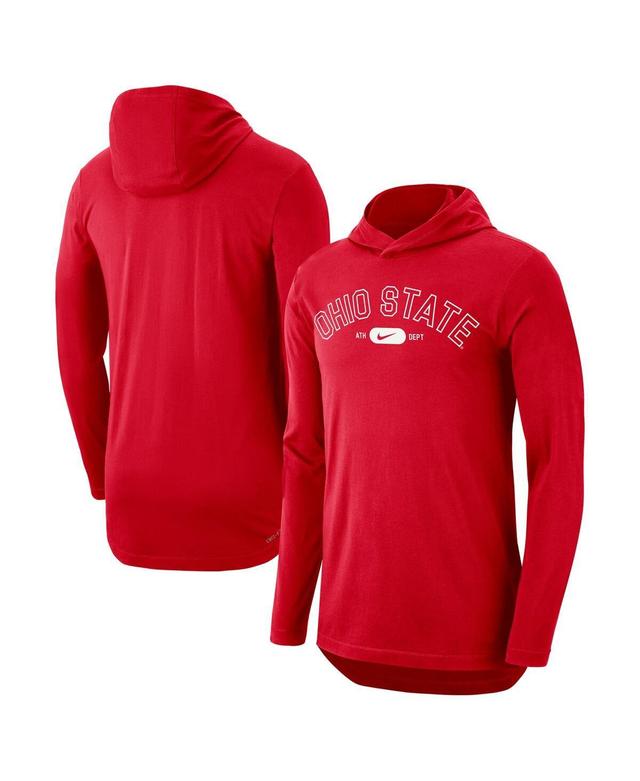 Mens Nike Scarlet Ohio State Buckeyes Campus Performance Long Sleeve Hoodie T-Shirt Product Image