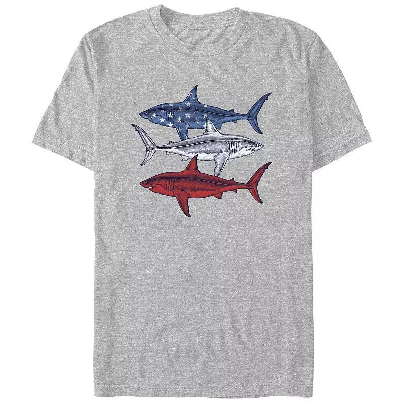 Big & Tall Red White And Blue Sharks Graphic Tee, Mens Athletic Grey Product Image