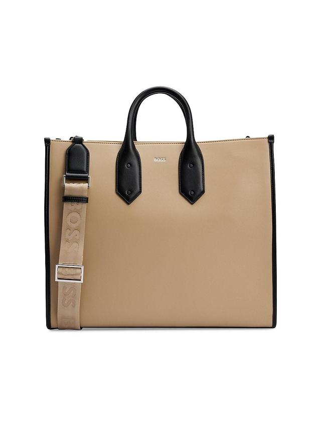 Womens Faux-Leather Tote Bag with Signature Details Product Image