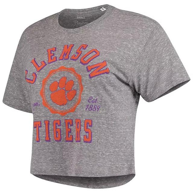 Womens Pressbox Gray Clemson Tigers Bishop Tri-Blend Knobi Crop T-Shirt Product Image