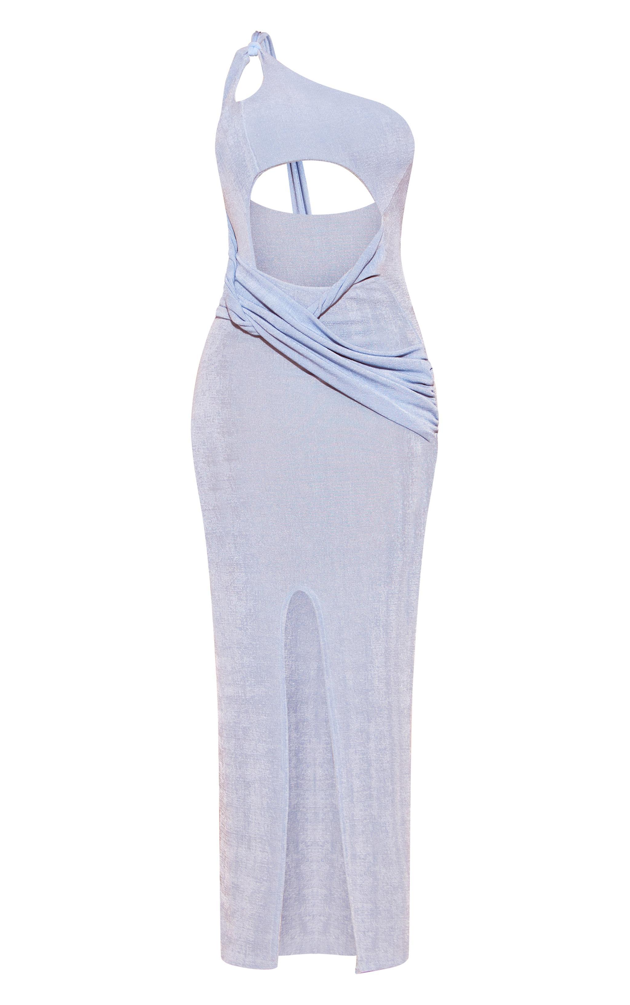 Blue Slinky Acetate One Shoulder Cut Out Cross Front Maxi Dress Product Image