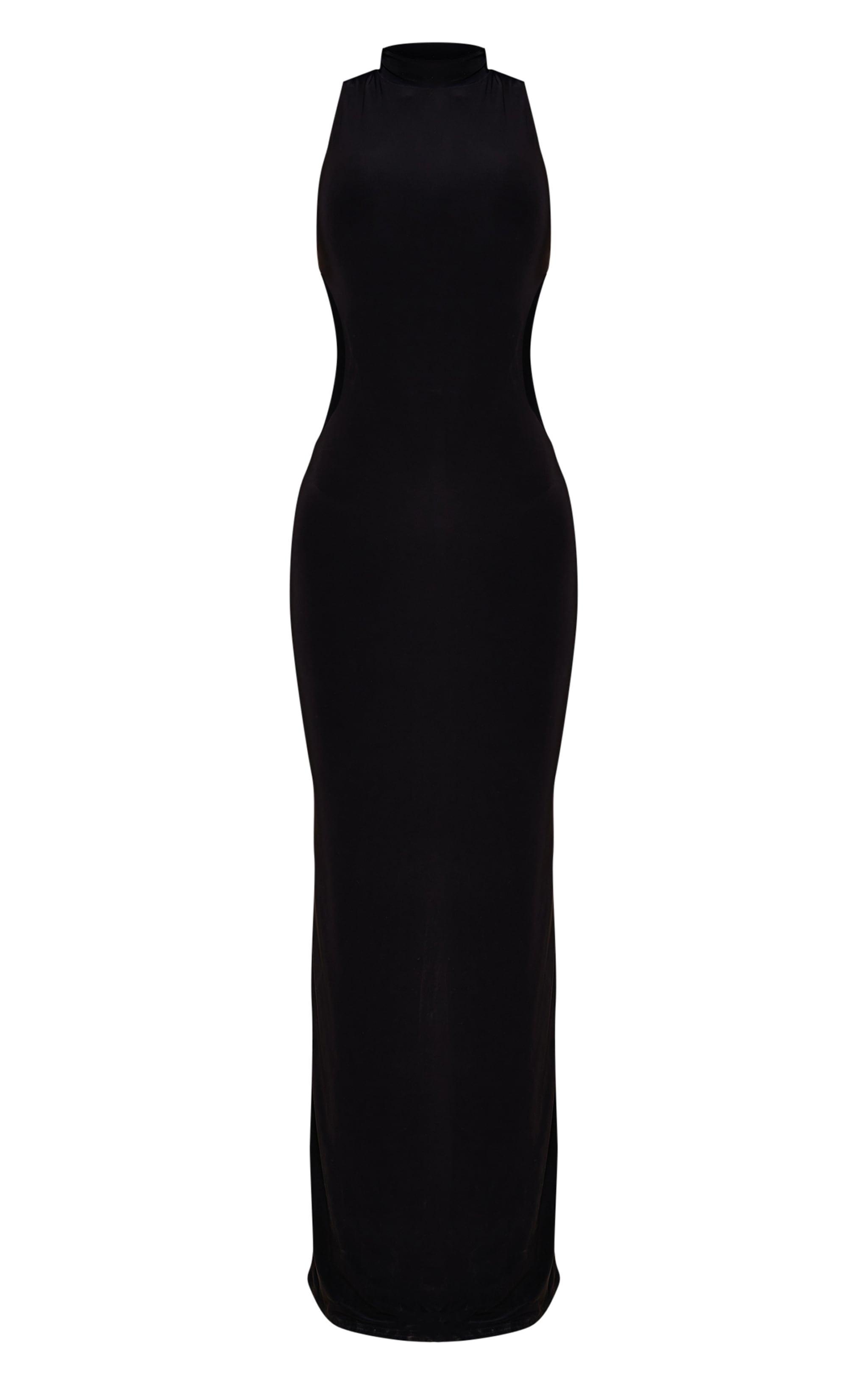 Black Slinky Extreme Cross Back Trim Detail Maxi Dress Product Image