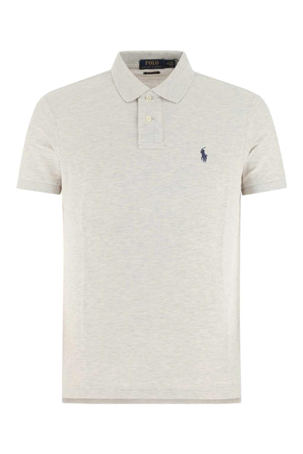 Logo Embroidered Straight Hem Polo Shirt In Grey Product Image