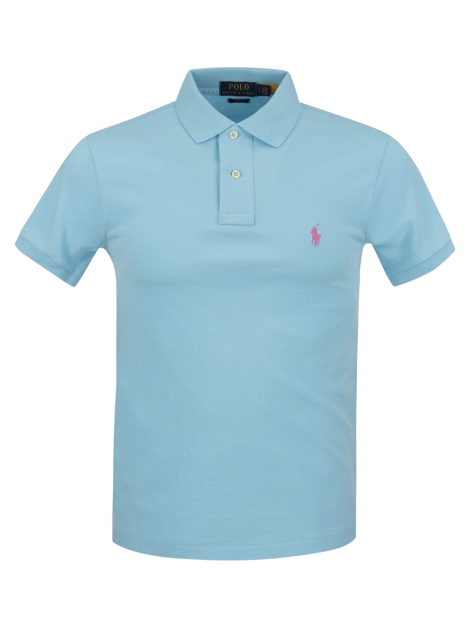 Slim-fit Pique Polo Shirt In Turquoise Product Image