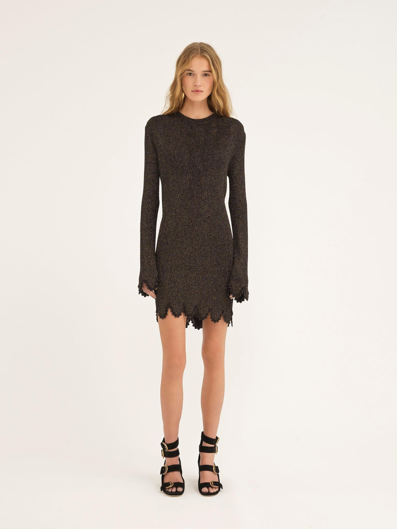 Fitted scallop dress in viscose-blend knit Product Image