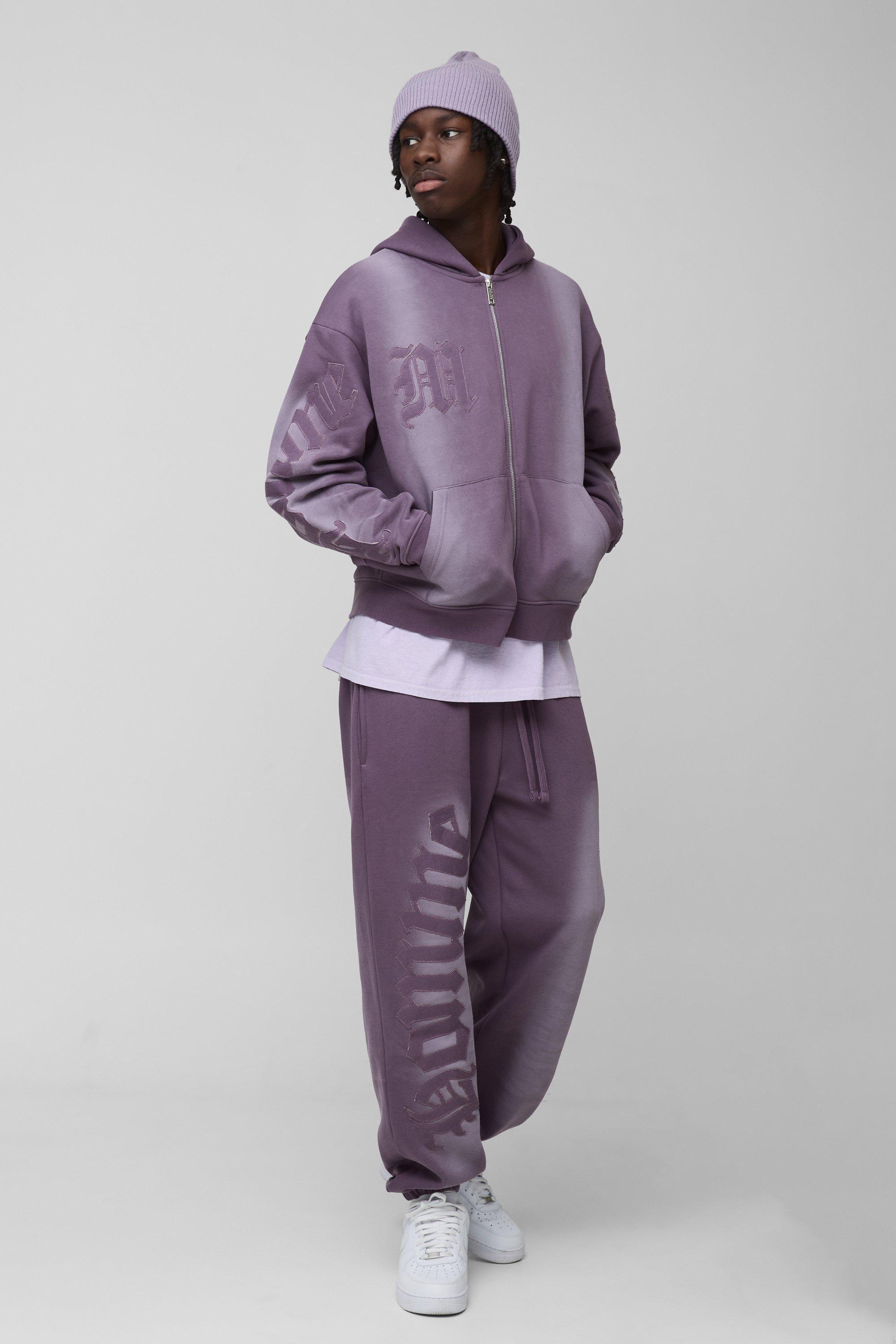 Oversize Boxy Homme Applique Spray Wash Zip Through Tracksuit | boohooMAN USA product image