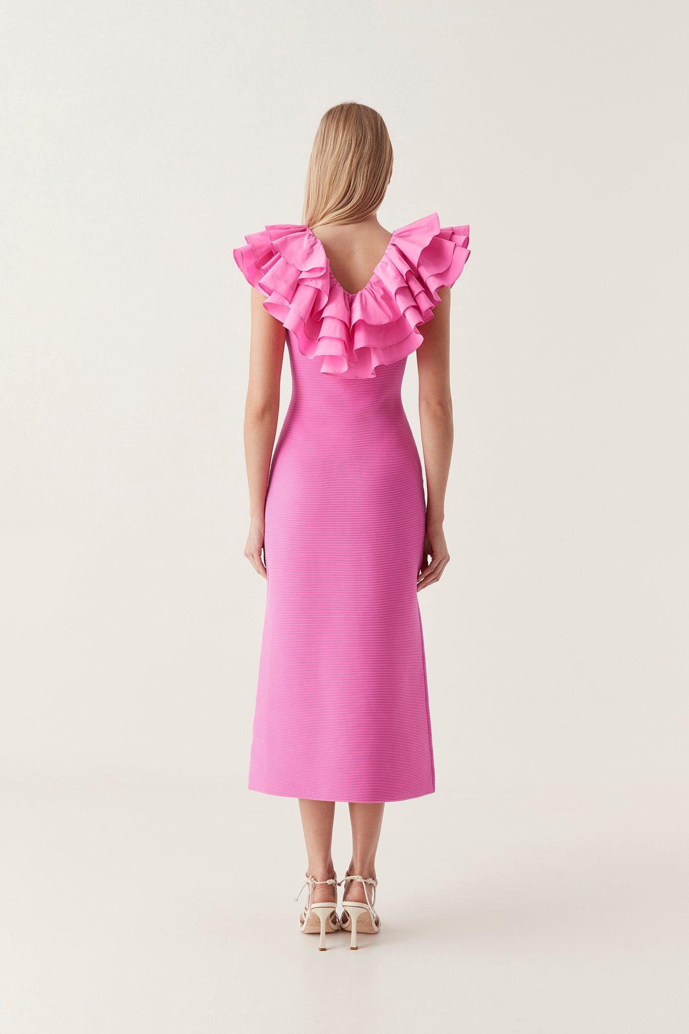 Transcendent Ruffle Midi Dress Female Product Image