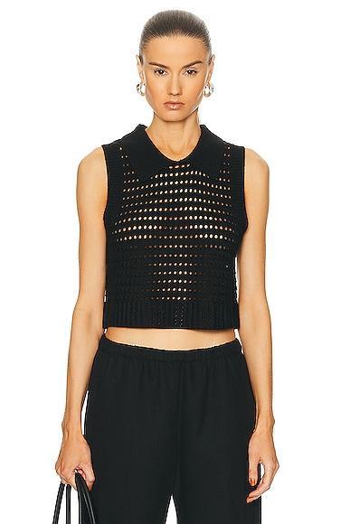 MATTHEW BRUCH Knit Mesh Collared Tank Top Product Image