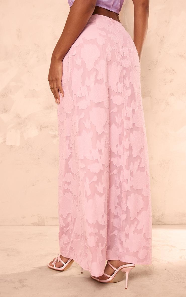 Dusty Pink Distressed Floral Woven Maxi Skirt Product Image