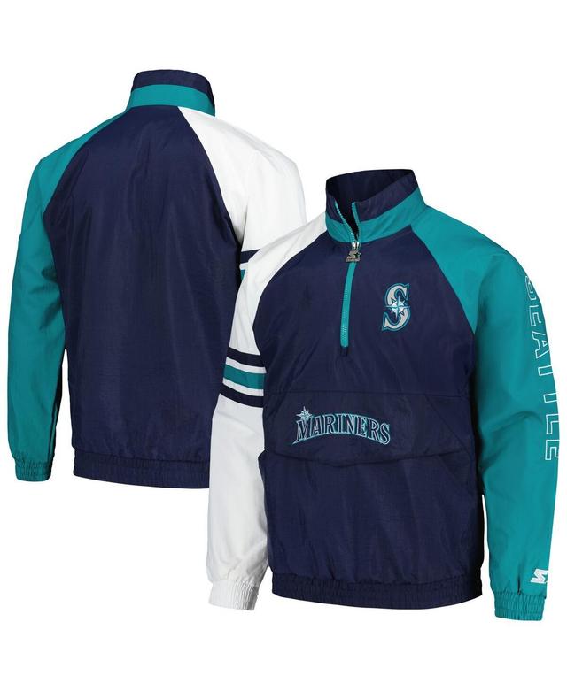 Mens Starter Navy Seattle Mariners Elite Raglan Half-Zip Jacket - Navy Product Image