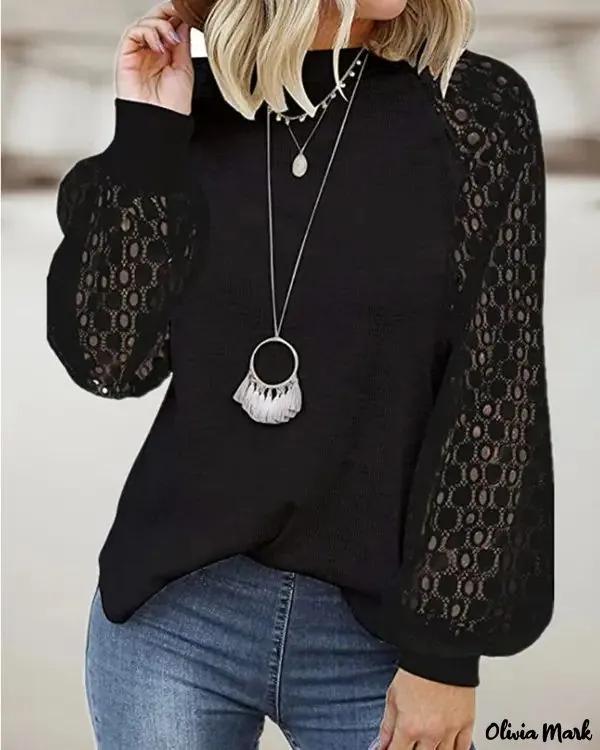 Olivia Mark – Crochet lace top with lantern sleeves Product Image