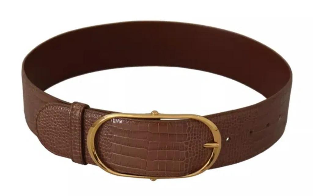 Brown Wide Waist Leather Gold Oval Metal Buckle Belt Product Image