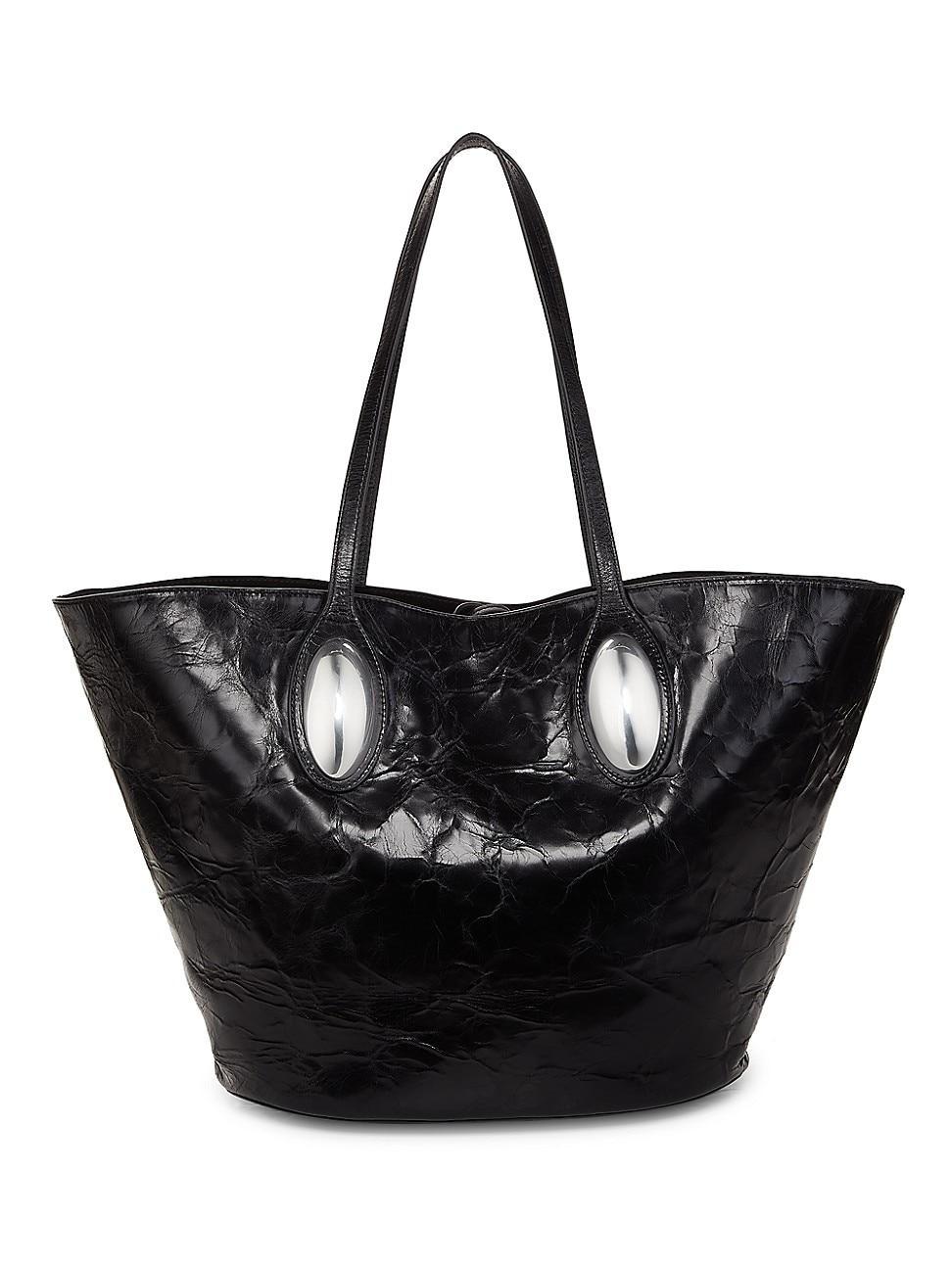 Womens Large Dome Crackled Patent Leather Tote Bag Product Image