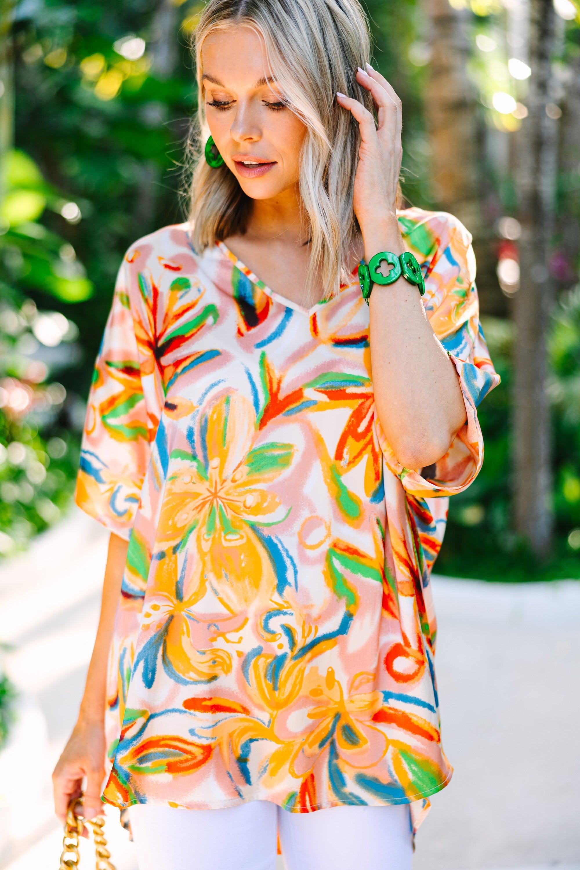 Tropical Trance Orange Floral Top Female Product Image