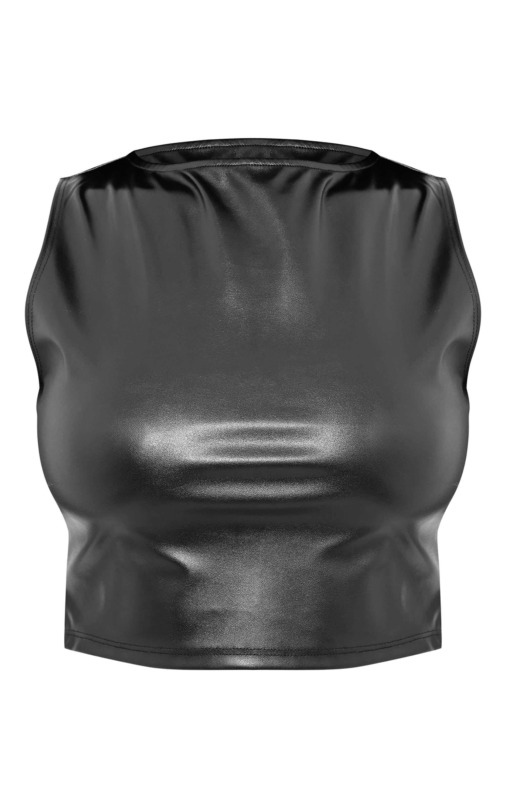 Black Faux Leather Back Strap Crop Top Product Image