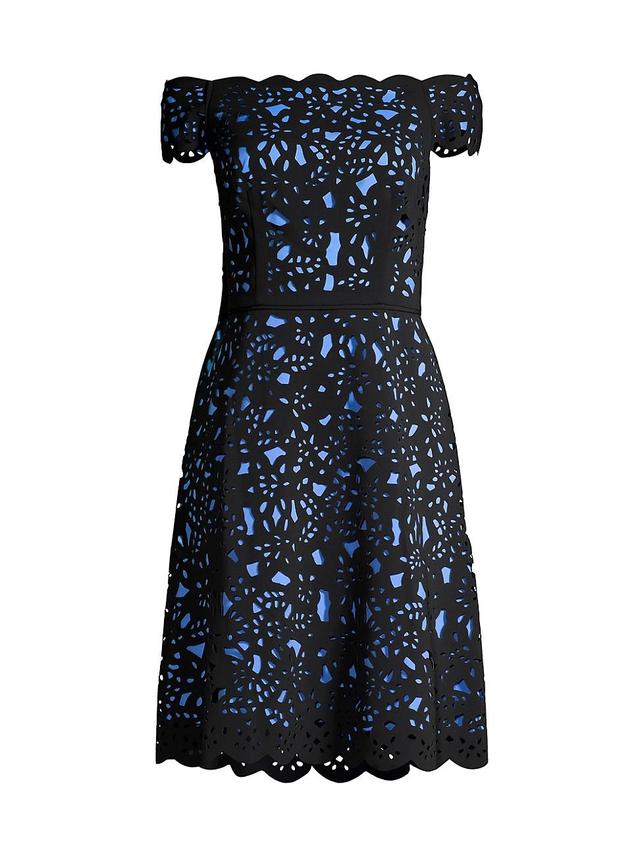 Shani Laser Cut Floral Off the Shoulder Fit & Flare Cocktail Dress Product Image