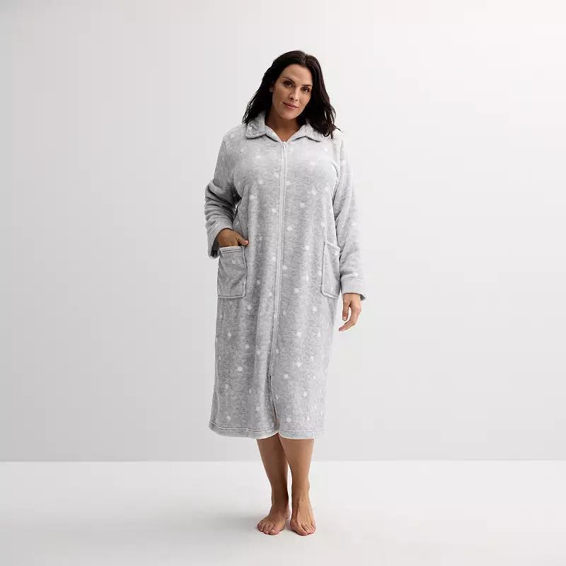 Plus Size Croft & Barrow Plush Zip-Front Long Sleeve Robe, Womens Product Image