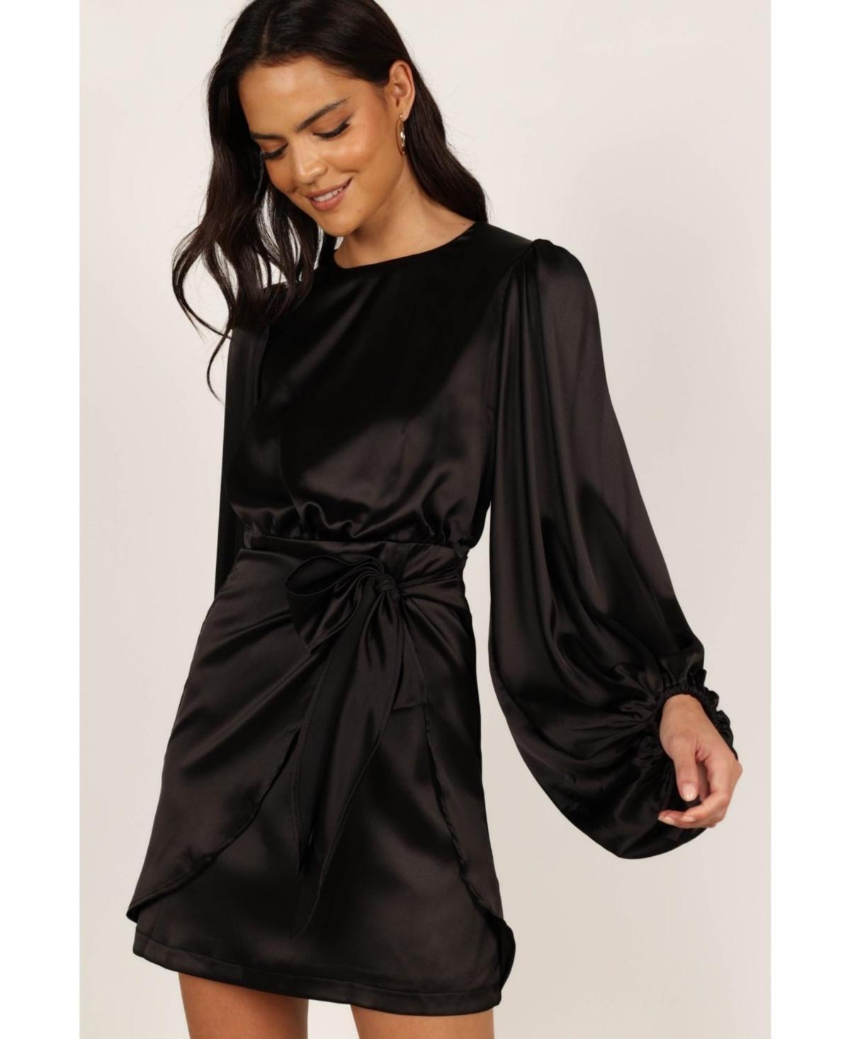 Petal & Pup Opal Tie Waist Long Sleeve Satin Minidress Product Image