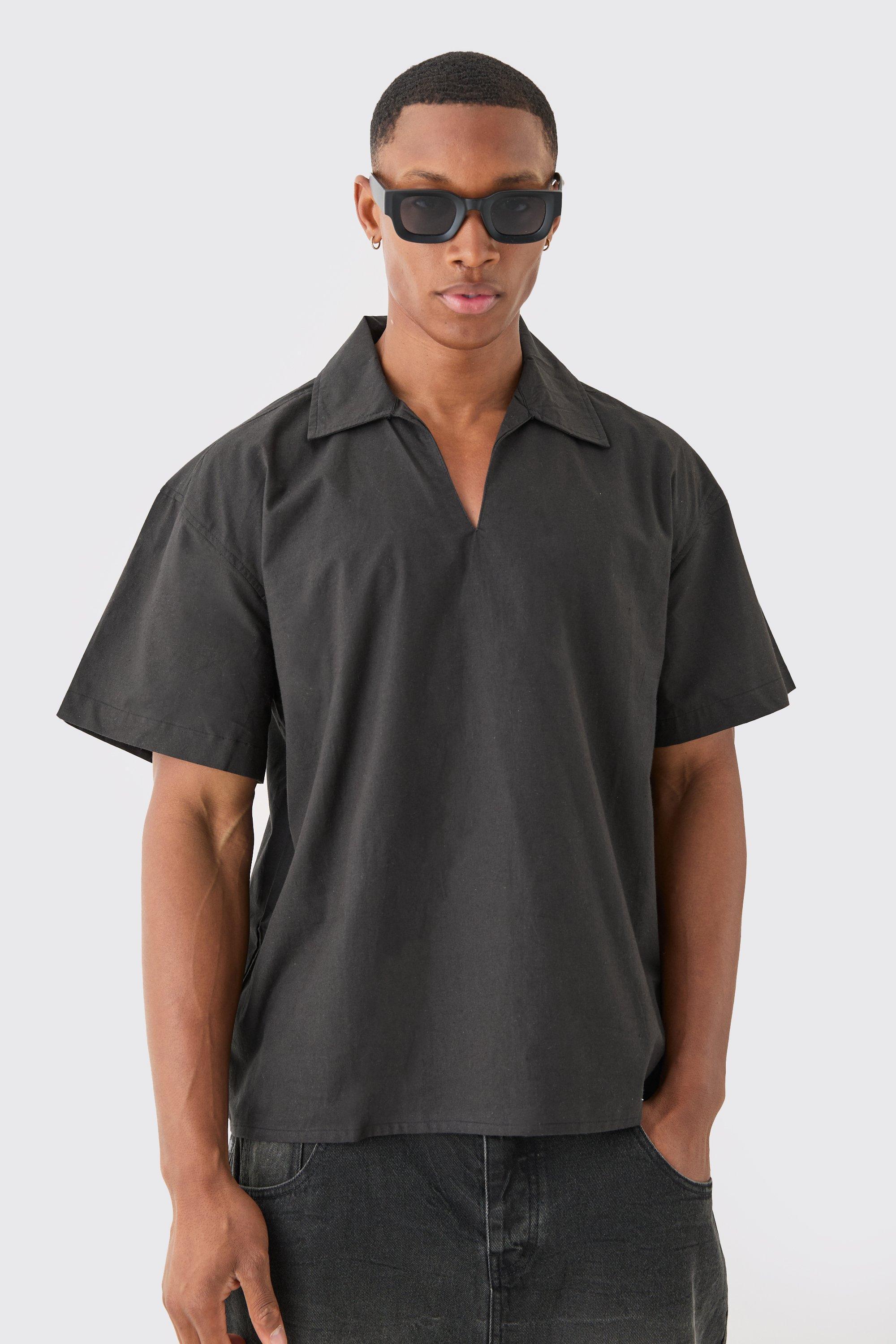 Overhead V Neck Dropped Shoulder Shirt | boohooMAN USA Product Image